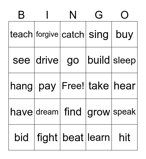 Irregular Verbs' Bingo Card