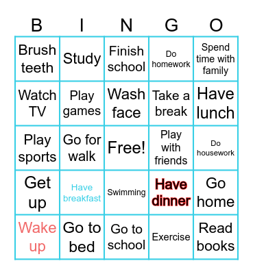 Daily routine Bingo Card