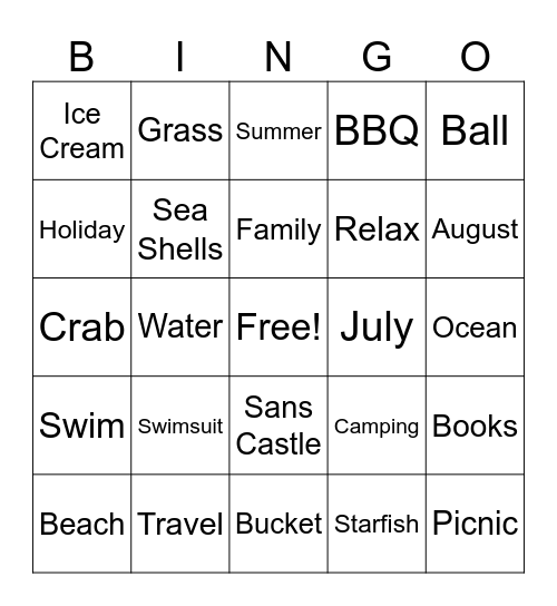 Summer Bingo Card