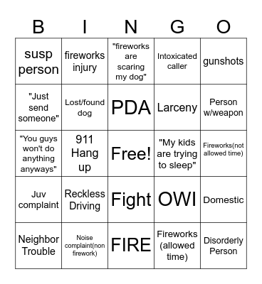 4th of July Dispatcher Bingo Card