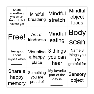 Mindfulness bingo Card