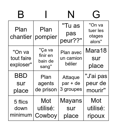 Convoi Darwin Bingo Card