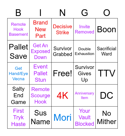 Dbd Anniversary Bingo Card
