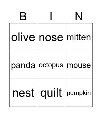 Phonics 3 Bingo Card