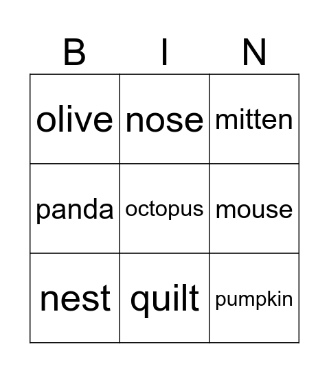 Phonics 3 Bingo Card