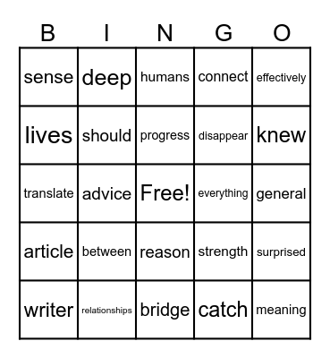 G2U3 Vocabulary Bingo Card