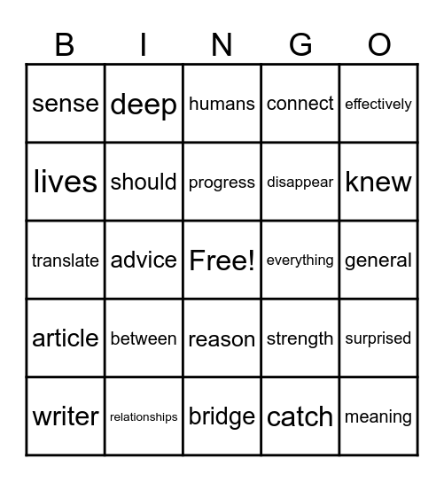 G2U3 Vocabulary Bingo Card