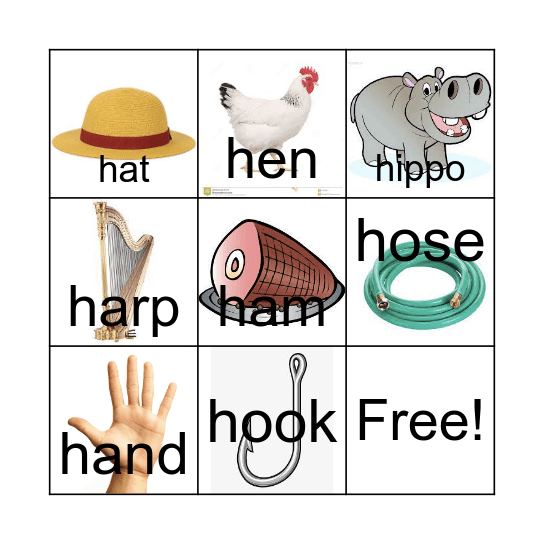 H sound bingo Card
