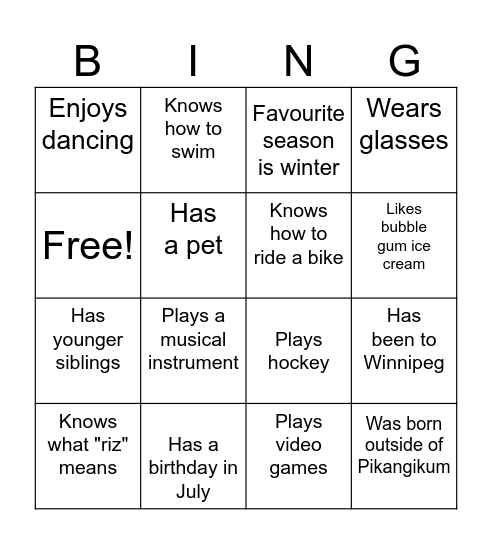 Untitled Bingo Card