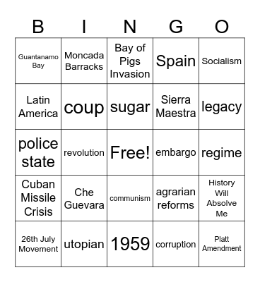 The Cuban Revolution Bingo Card