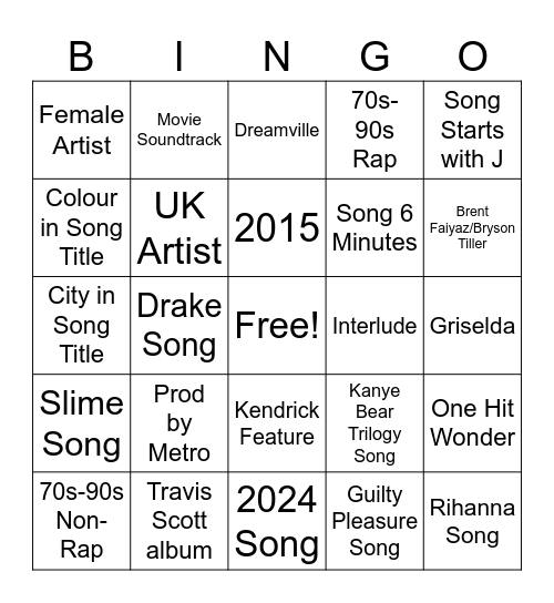 Spotify Bingo Card