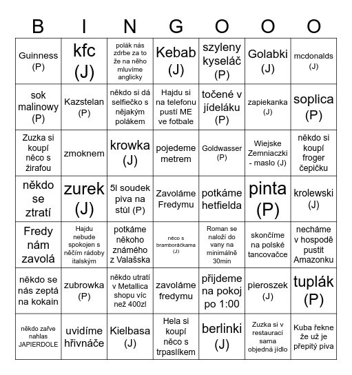 Varšava 2024 Bingo Card