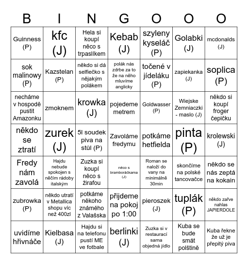 Varšava 2024 Bingo Card