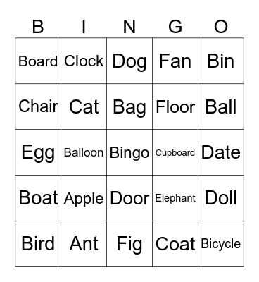 Letters A - F Bingo Card