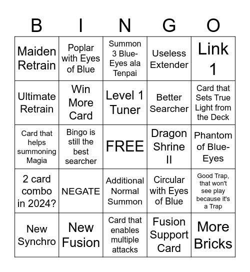 Advent of Blue-Eyes Prediction Bingo Card