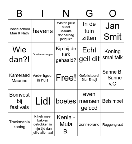 Maurits Clichés Bingo Card
