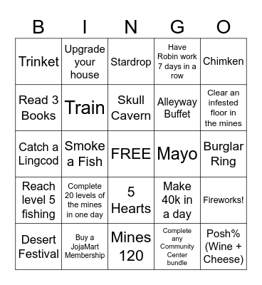 Stardew Valley Viewers Bingo Card