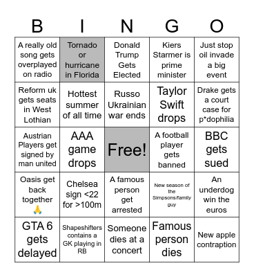 Summer Bingo Card