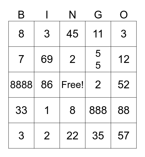 Set Operation Bingo Card