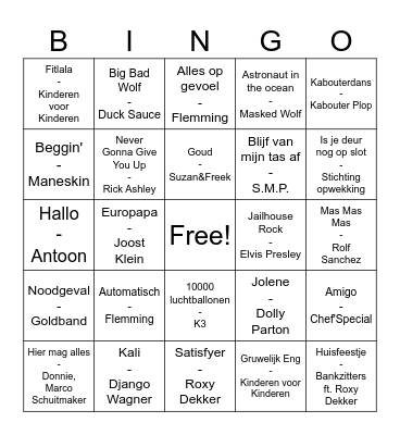 Afscheidsavond muziek BINGO Card