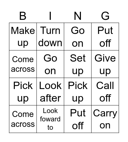 Phoenix's phrasal verbs Bingo Card