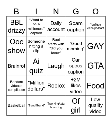 Instagram reels bingo Card