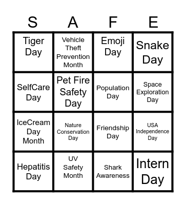 SAFE BINGO Card