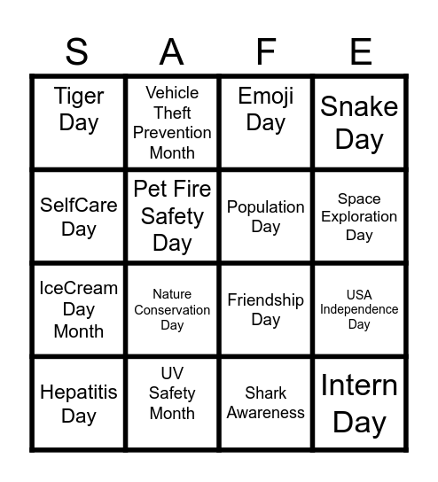 SAFE BINGO Card