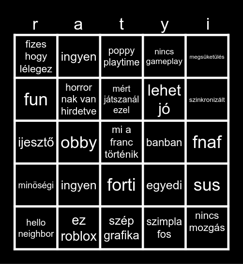 ratyi roblox Bingo Card