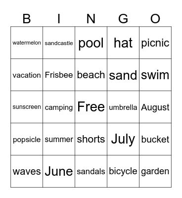 Summer Bingo Card