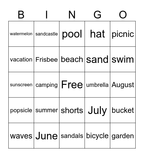 Summer Bingo Card