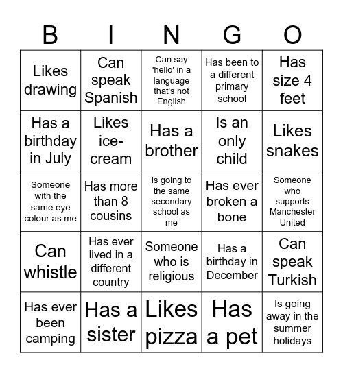 Connection Bingo Card