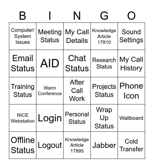 AWS/NICE Bingo Card