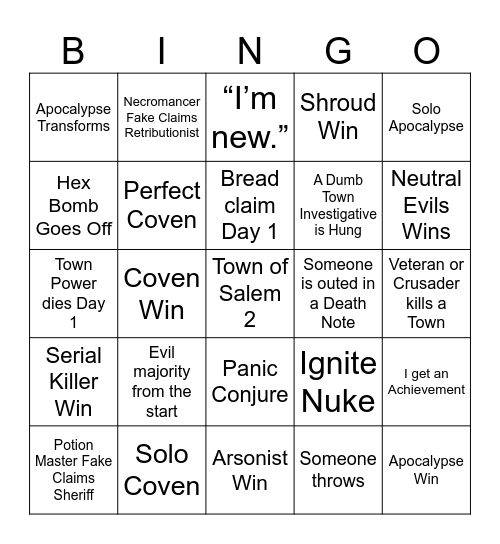 Town of Salem 2 Bingo Card