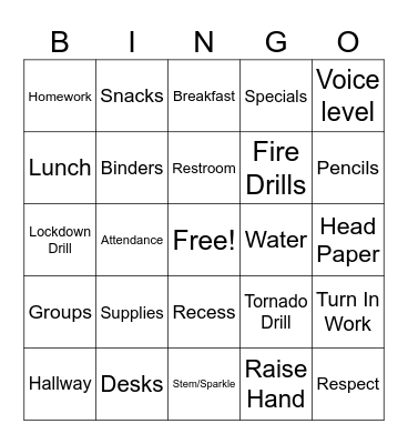 Expectations Bingo Card