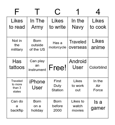FTC14 Bingo Card