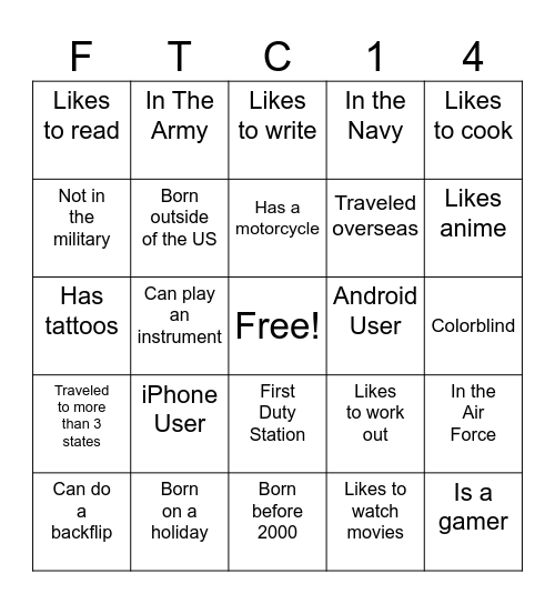 FTC14 Bingo Card