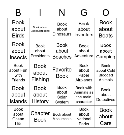 Summer Reading Bingo Card