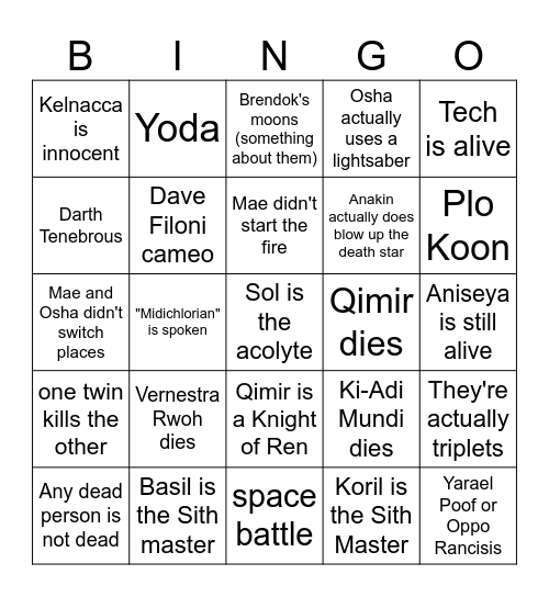 The Acolyte 6-8 Bingo Card