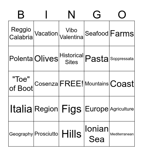 CALABRIA Bingo Card