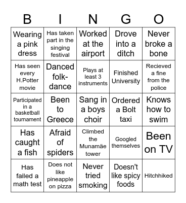 Pulma Bingo Card