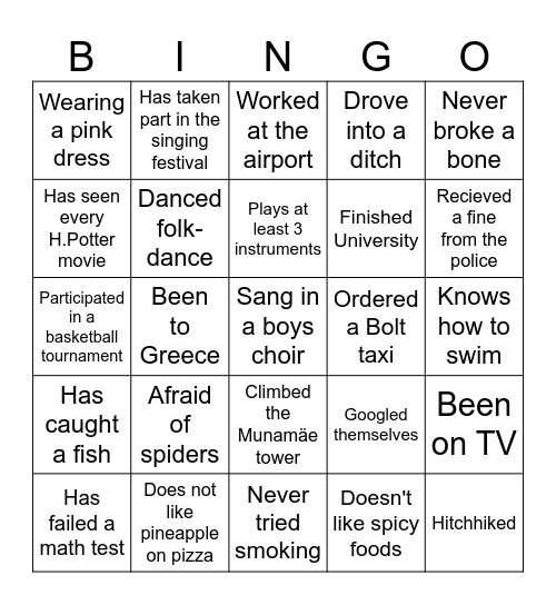 Pulma Bingo Card