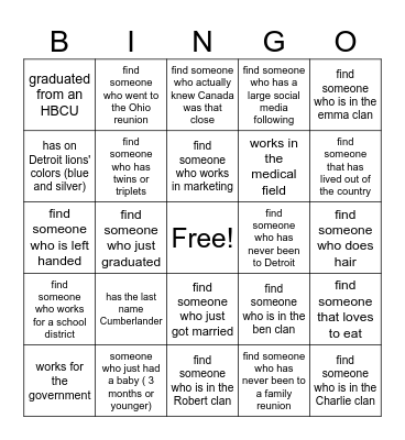 CUMBERLANDER ICE BREAKER Bingo Card