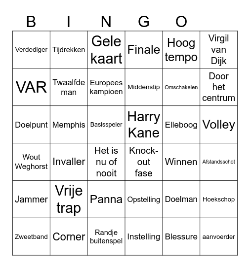 EK Voetbal 2024 Bingo Card