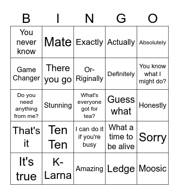 Leanna's Lingo Bingo Card