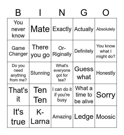 Leanna's Lingo Bingo Card