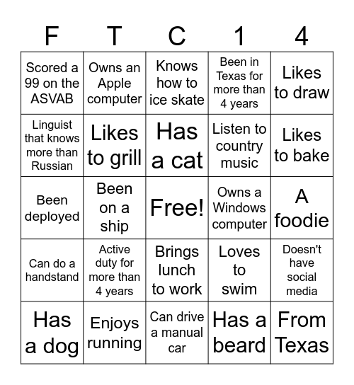 FTC14 Bingo Card