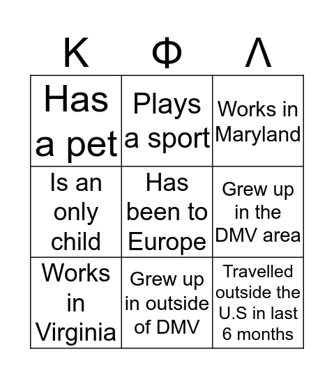 DMV Alumni Chapter Bingo Card