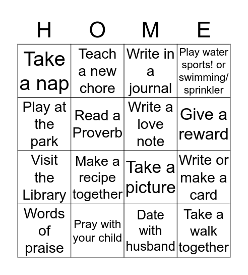 Homeschool Moms Bingo Card