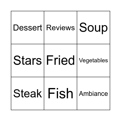 Vocabulary bingo Card